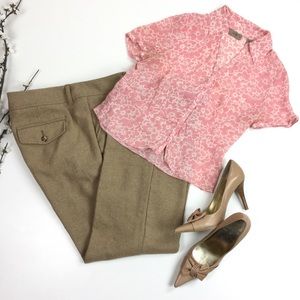 Beige Wool Blend Lined Trouser Dress Pants